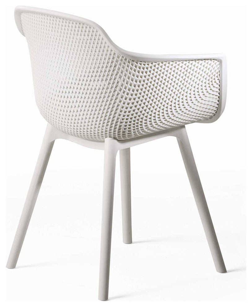 Set of 4 Dining Chair, Modern Minimalist Design With Mesh Plastic Seat, White