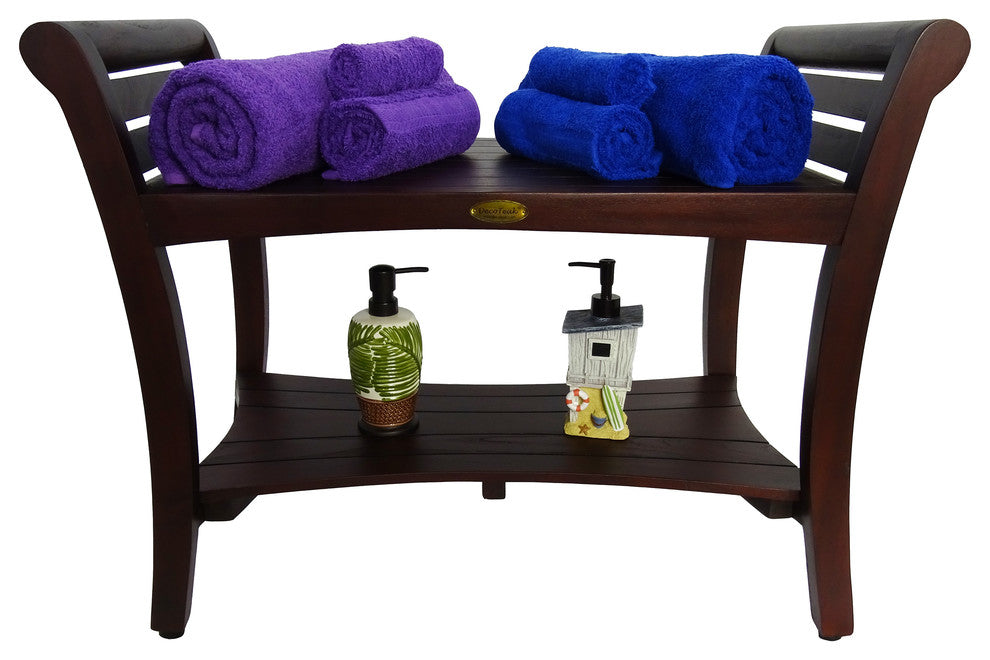 Symmetry 30" Contemporary Teak Shower Bench With Shelf And LiftAide Arms
