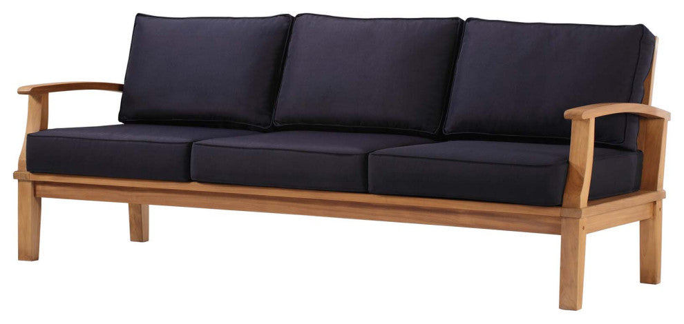 Lounge Sofa, Wood, Brown Natural Blue Navy, Modern, Outdoor Patio Balcony Garden