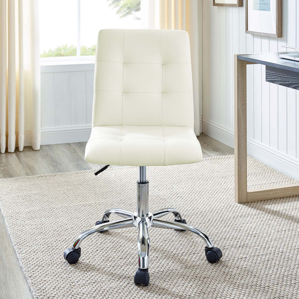 Modern Contemporary Office Chair, White Faux Leather