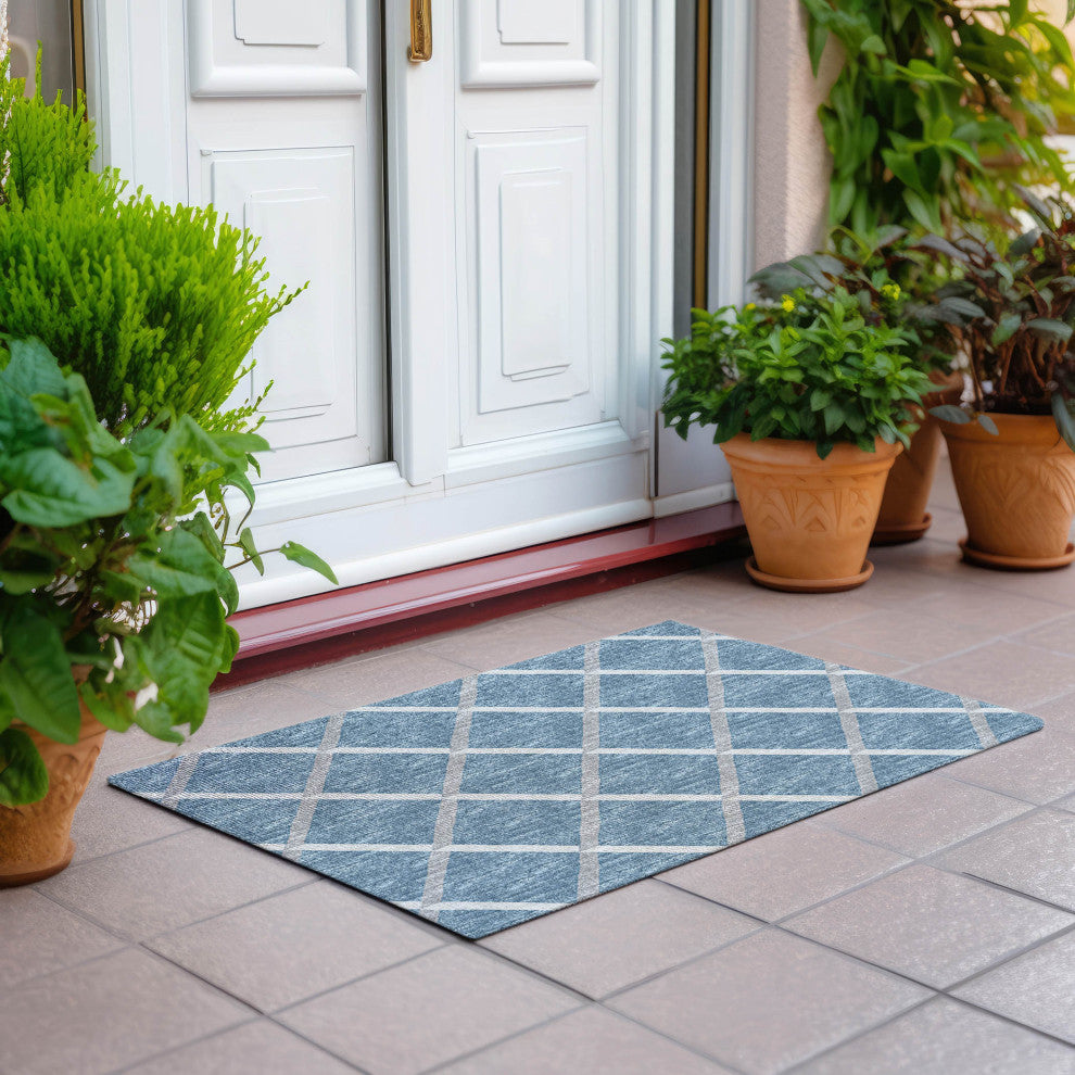 Indoor/Outdoor York YO1 Sky Blue Machine Washable 1'8" x 2'6" Rug