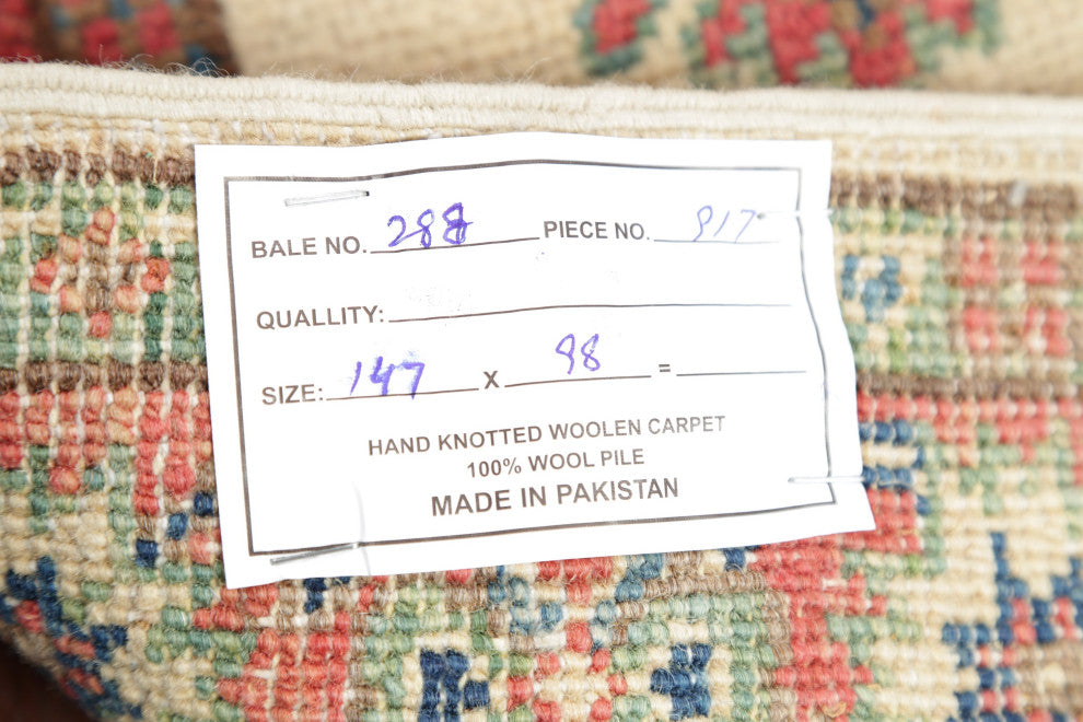 Kazak Oriental Traditional Hand Made Pakistani Area Rug, Beige, 4'10"x3'3