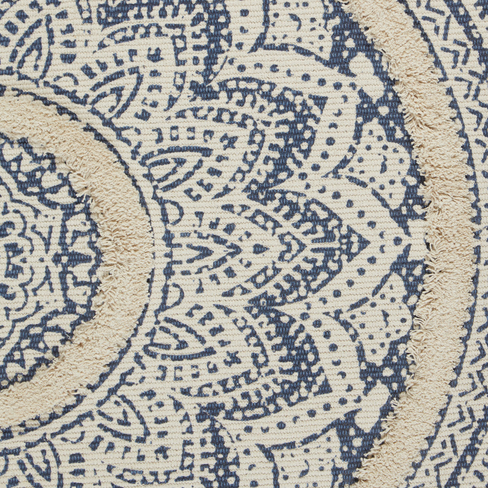 French Blue Printed Natural Hand-Loomed Shag Rug 4x6 ft.
