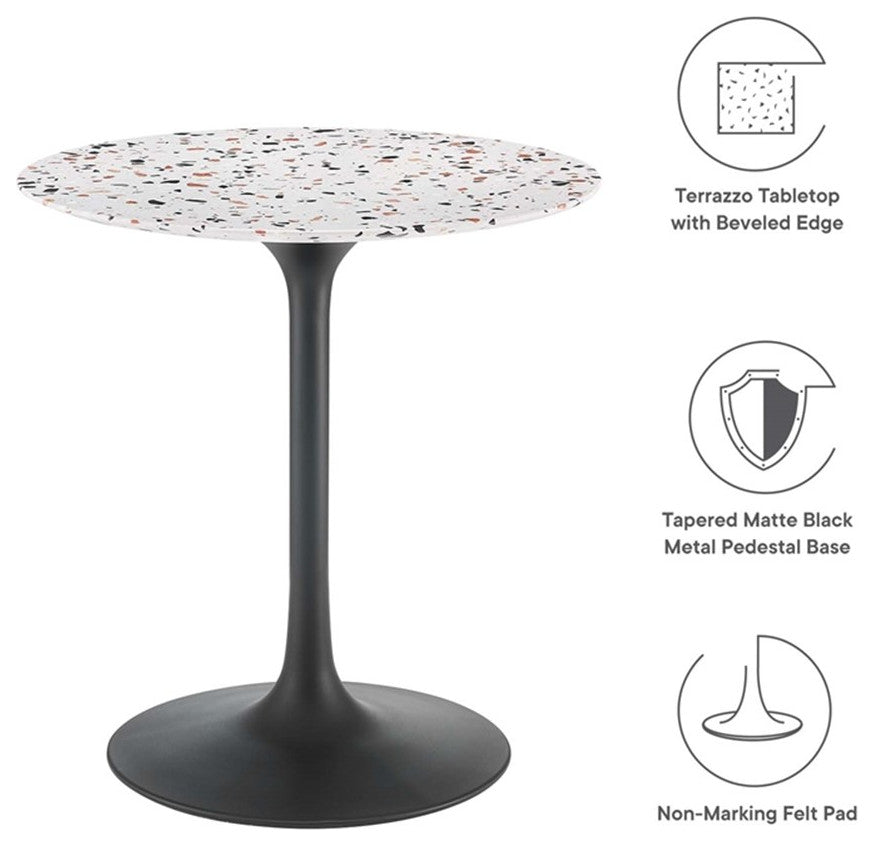 Modway Lippa 28" Round Modern Terrazzo/Metal Dining Table in Black/White
