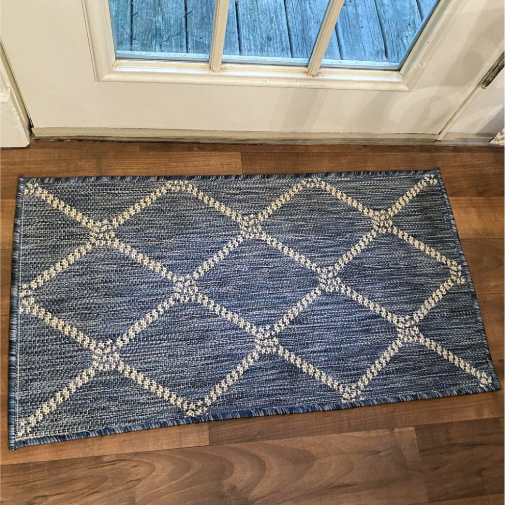 2' X 3' Blue And Gray Indoor Outdoor Area Rug