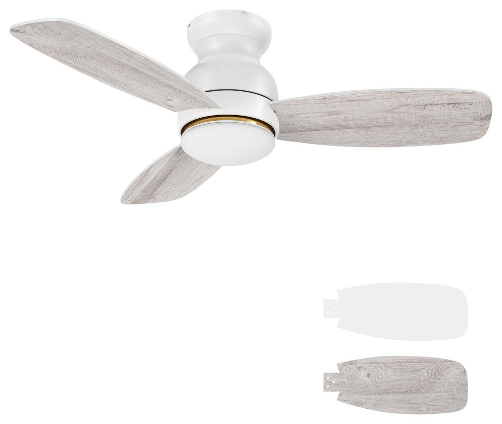 CARRO Flush Mount Indoor Ceiling Fan With Dim Light and Remote, White, 44"