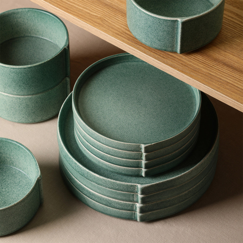 Stone Lain Bao Stoneware 24-Piece Dinnerware Set, Green