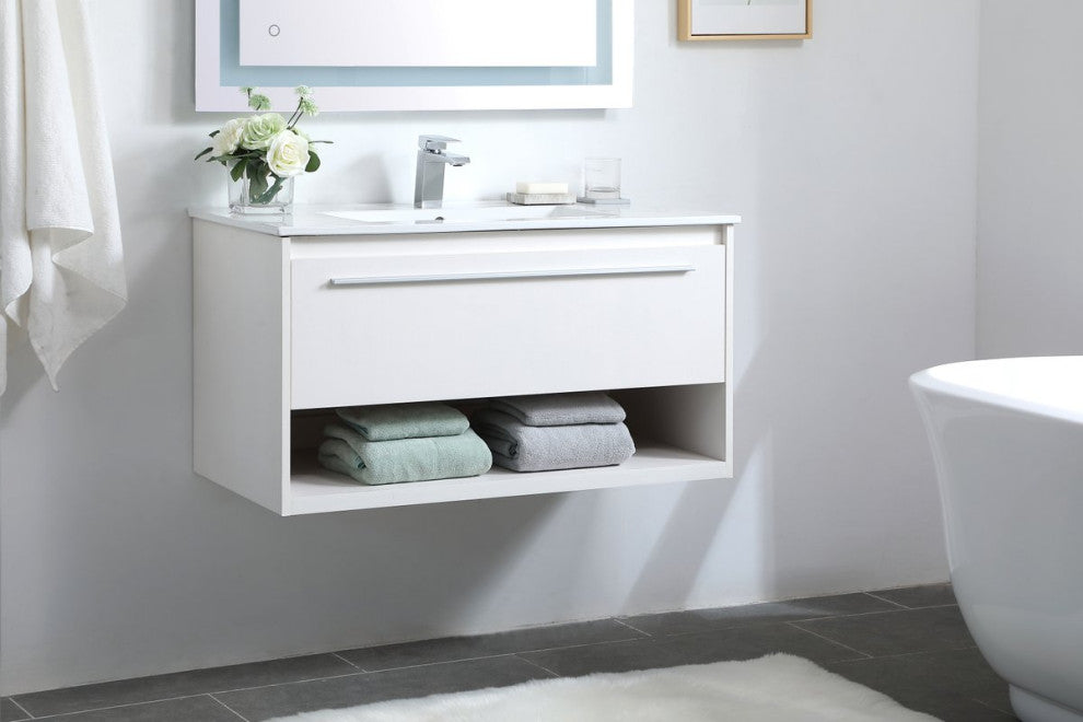 36" Single Bathroom Floating Vanity, White
