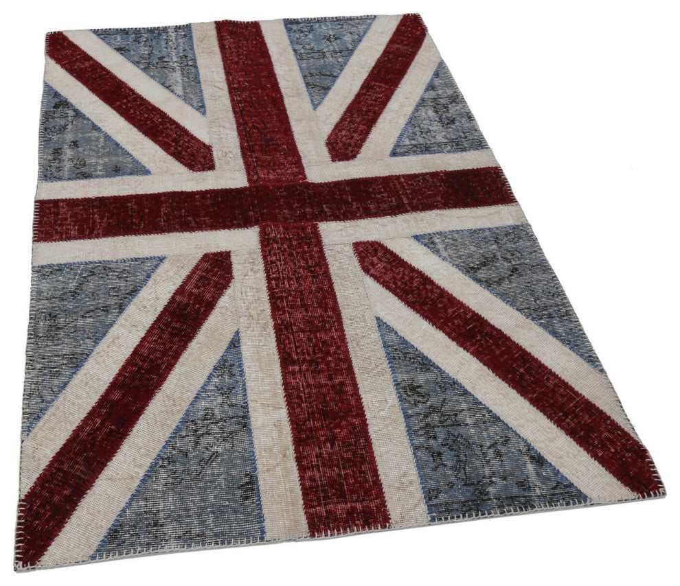 Rug N Carpet - Handwoven Turkish 4' 0'' x 6' 0'' Flag Patchwork Rug
