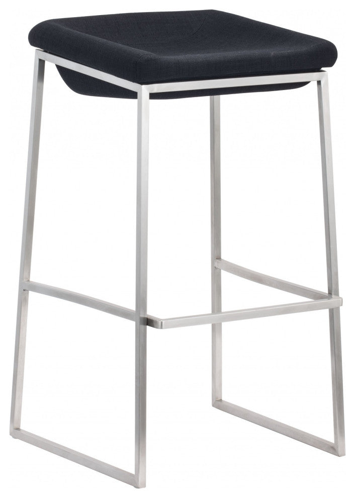 Set of Two Dark Gray and Stainless Indented Barstools