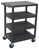 Luxor Four Flat Shelf Black Utility Cart
