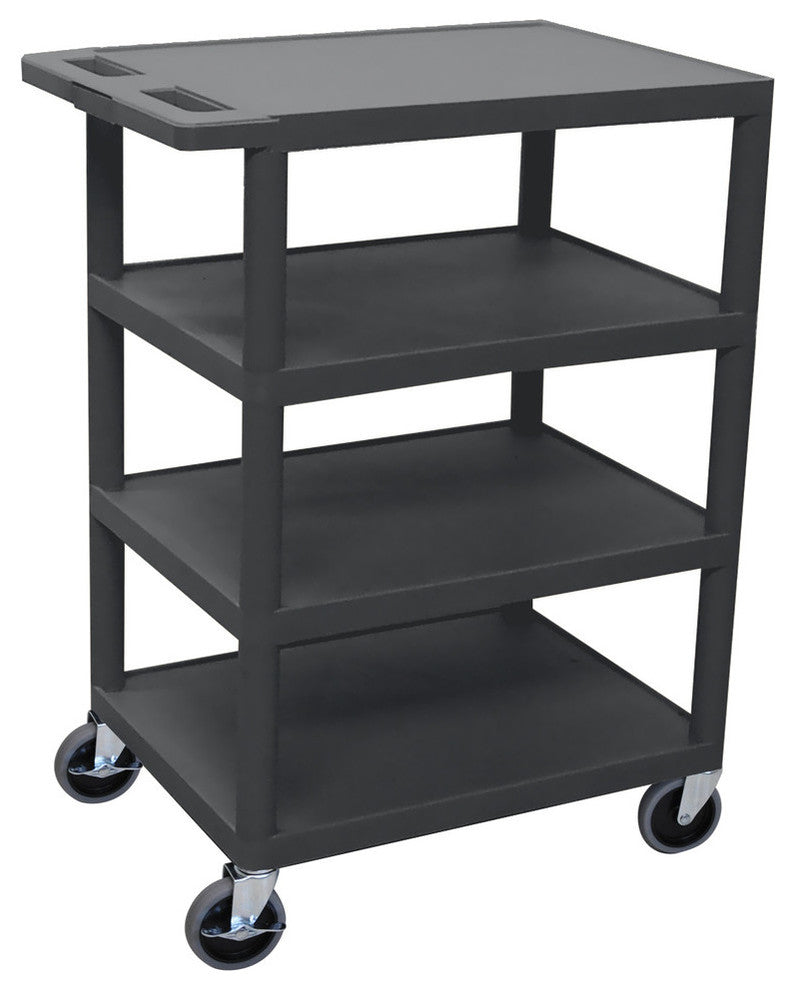 Luxor Four Flat Shelf Black Utility Cart