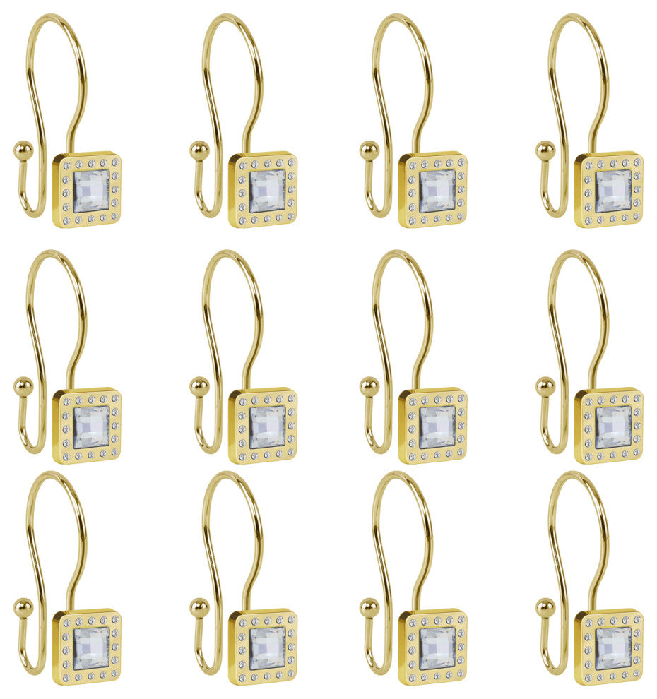 Utopia Alley Shower Hooks - Double Shower Curtain Rings for Bathroom, Gold