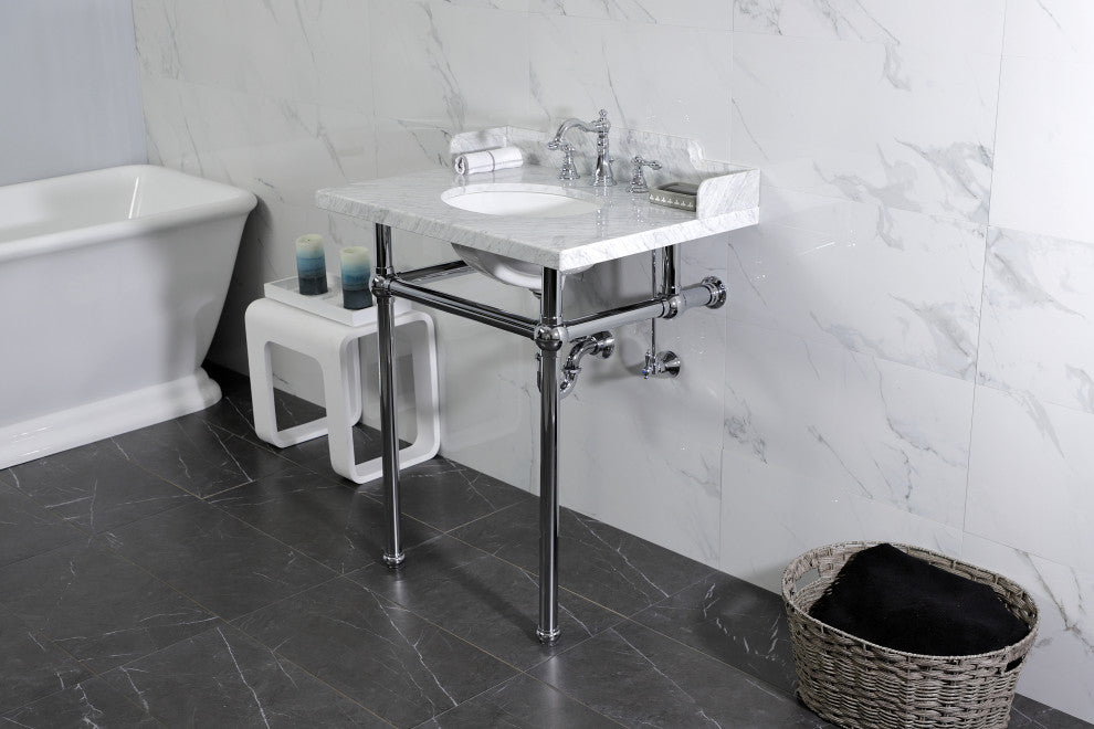 Kingston Brass LMS30MB1 30" Carrara Marble Console Sink, Legs