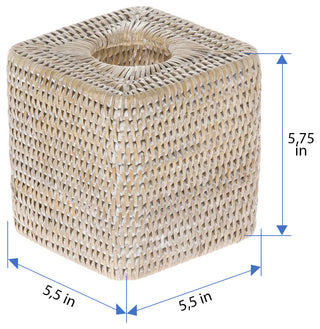 La Jolla Rattan Square Tissue Box Cover, White-Wash