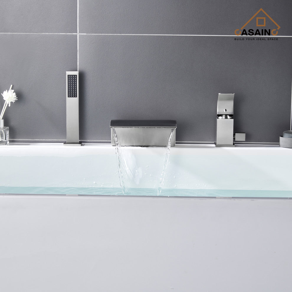 CASAINC Roman Tub Luxury Waterfall Faucet Set Spout w Hand Shower, Brushed Nickel