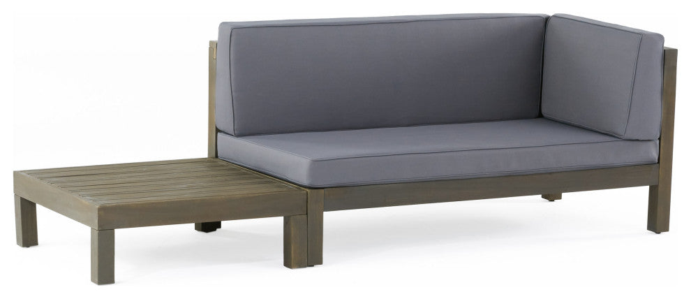 Keith Outdoor Right Arm Loveseat and Coffee Table Set, Dark Gray/Gray