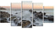 "Rocky Beach With White Waters" Modern Seashore Canvas Art, 5 Panels, 60"x32"