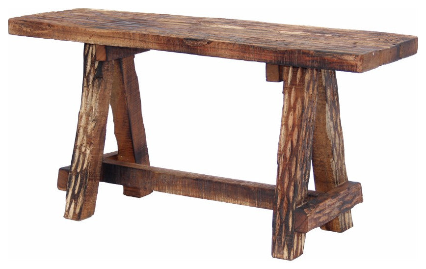 Wooden Garden Patio Bench With Retro Etching Cappuccino Brown