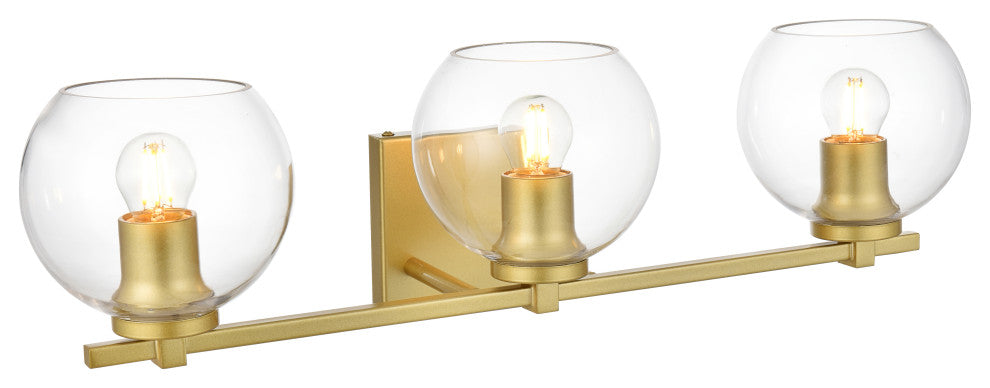 3 Light Brass And Clear Bath Sconce