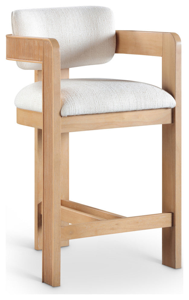 Sacha Upholstered Bar and Counter Stool, Cream, Linen Textured Fabric, Natural