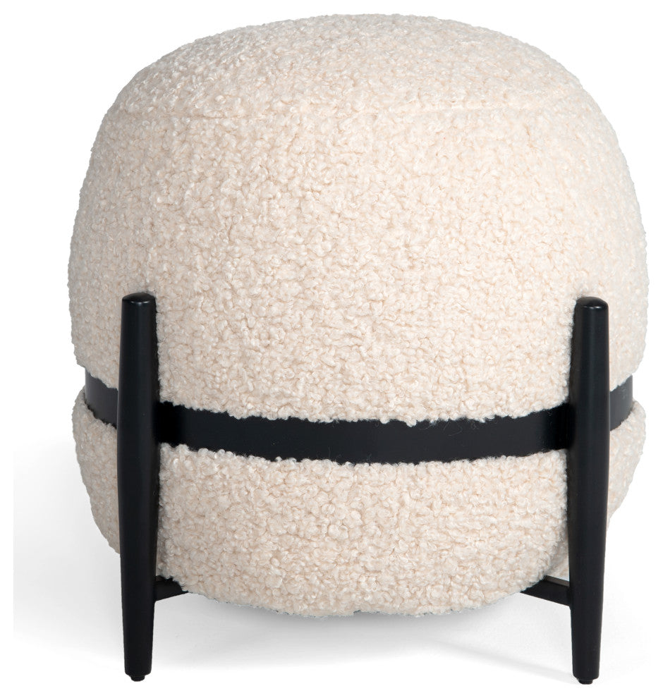 Divani Casa Fouston Contemporary White Sherpa Ottoman