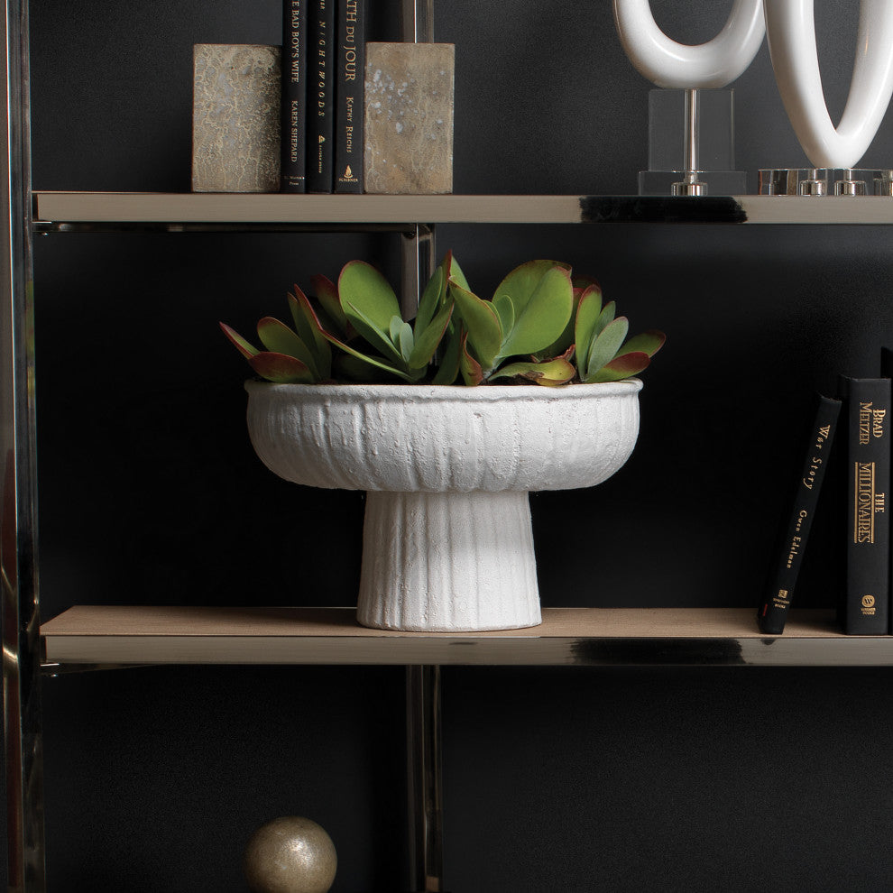 Aegean Pedestal Bowl, Rough Matte White Ceramic, Large