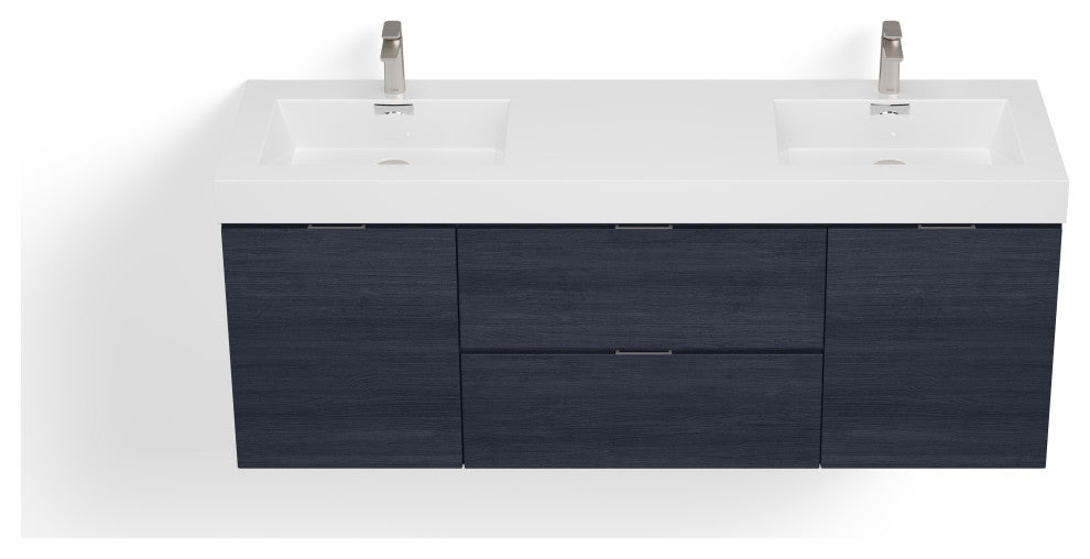 Boutique Bath Vanity, Gray Oak, 60", Double Sink, Wall Mount
