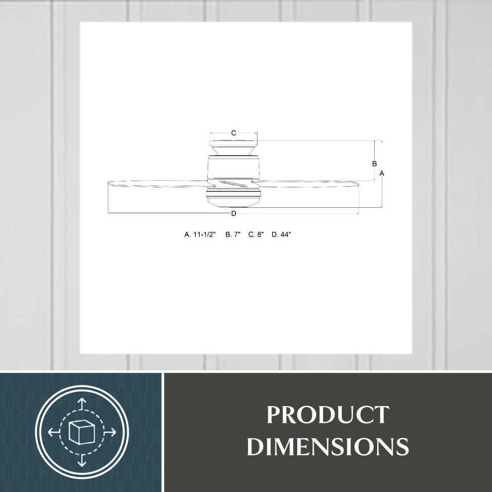 Armon Flush Mount 44" Ceiling Fan With LED Light Kit and Remote, Black