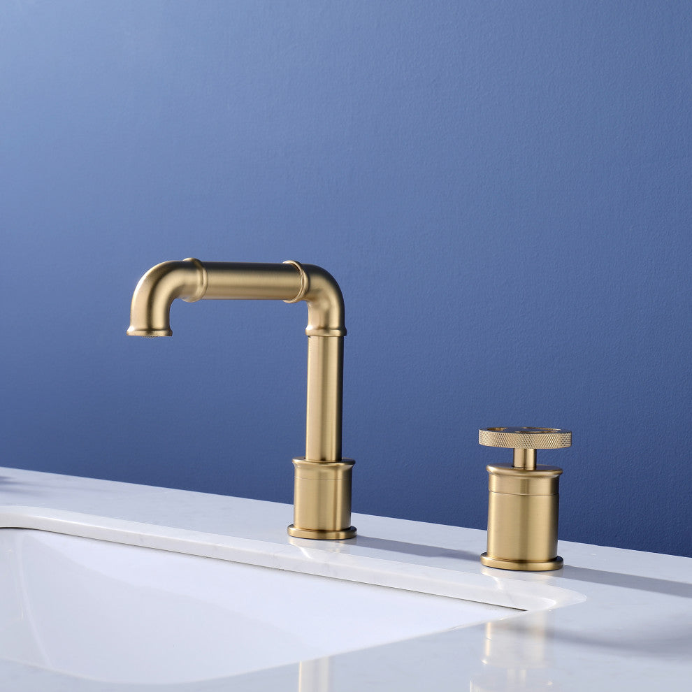 Deck Mounted Two Holes Bathroom Sink Faucet, Brushed Gold