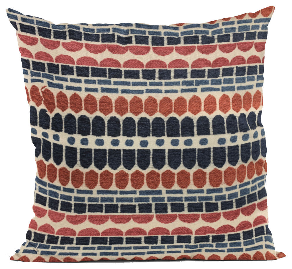 Plutus Red Blue Harmony Border Luxury Throw Pillow, 24"x24"