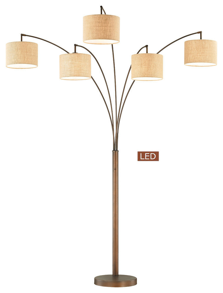 Lucianna 83" 5-Arch LED Floor Lamp With Dimmer, Antique Bronze