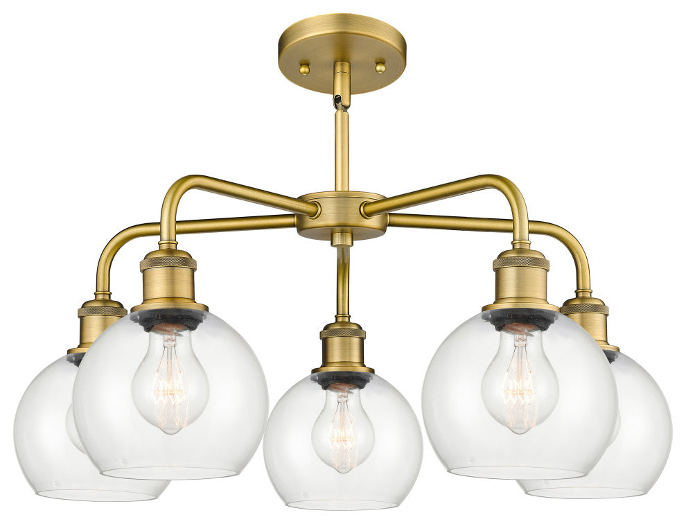 Athens 5-Light 24" Stem Chandelier, Brushed Brass, Clear
