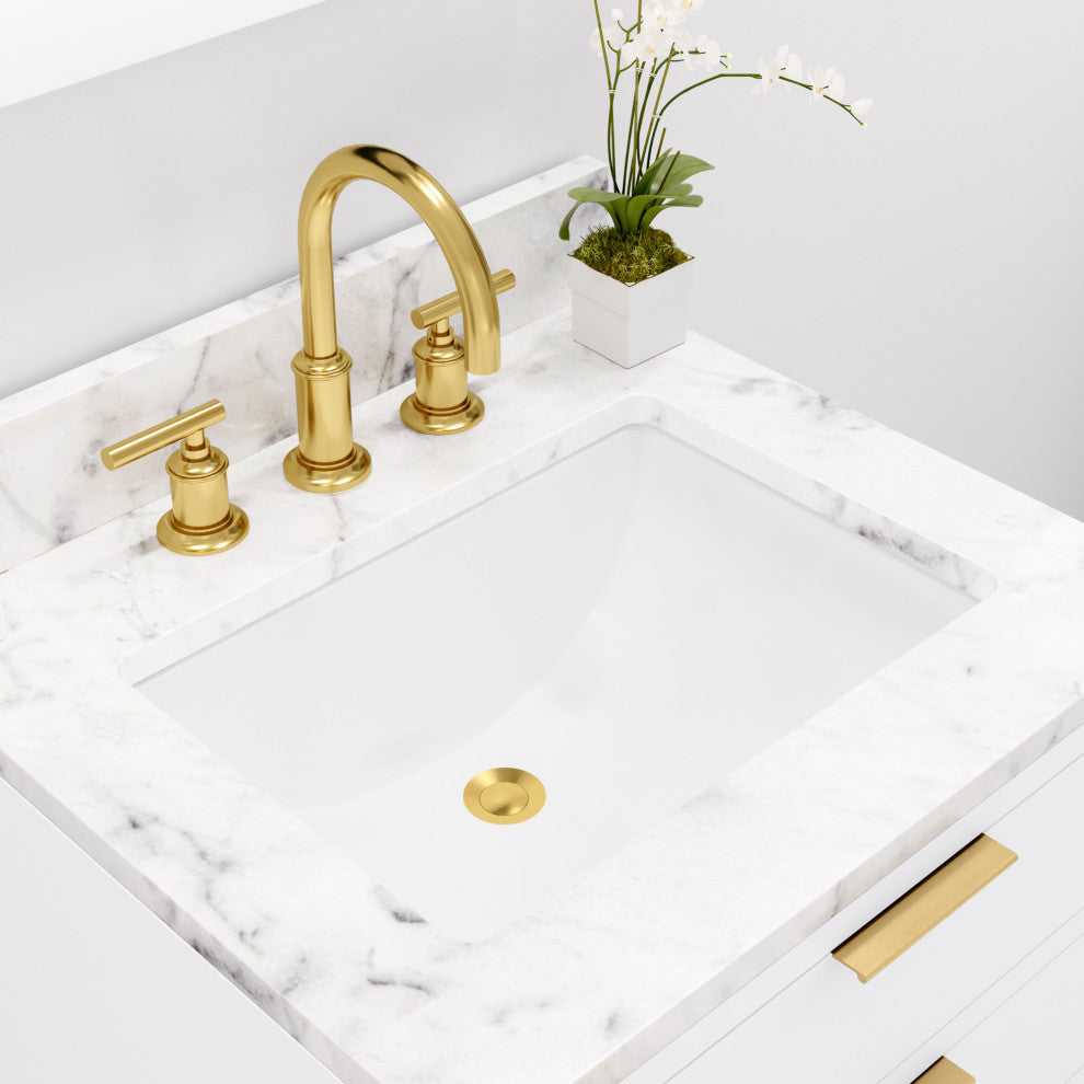Bristol 24" Marble Countertop Vanity, White With Gooseneck Faucet