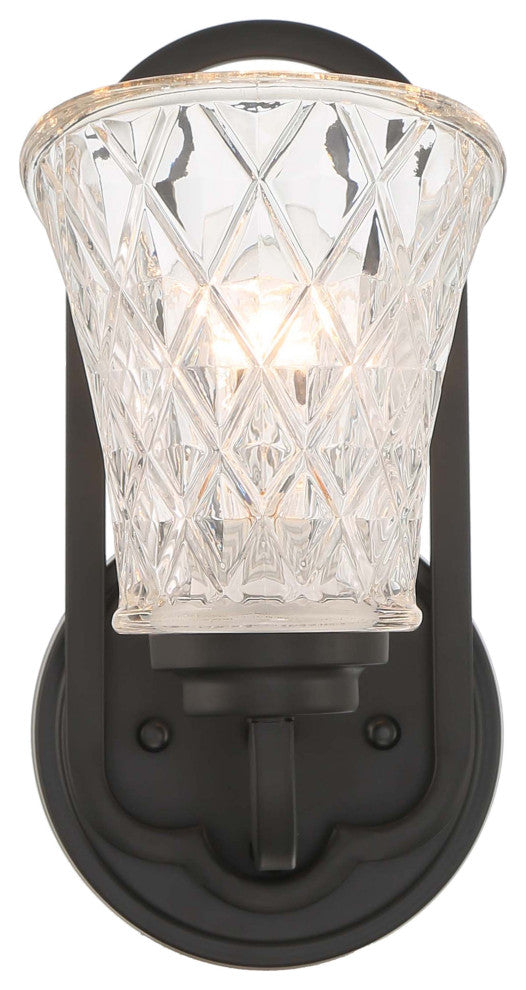 1 Light Dimmable Black Armed Sconce