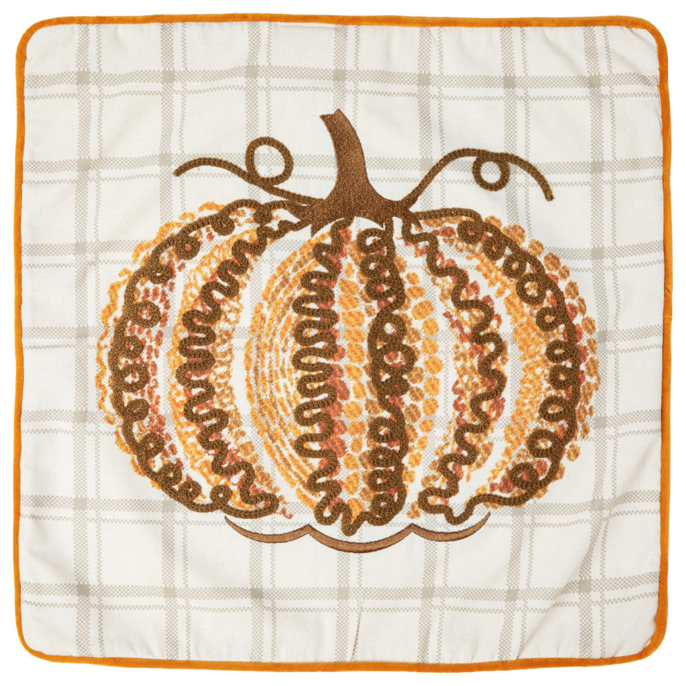 18" Fall Embroidered Pumpkin Pillow Cover