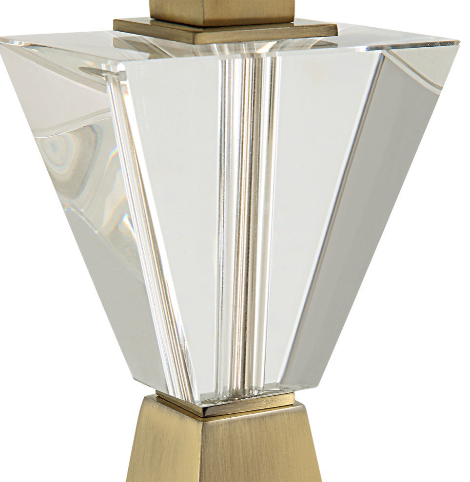 Tapered Antique Brass Metal Table Lamp 32 in Geometric Modern Pyramid Crystal