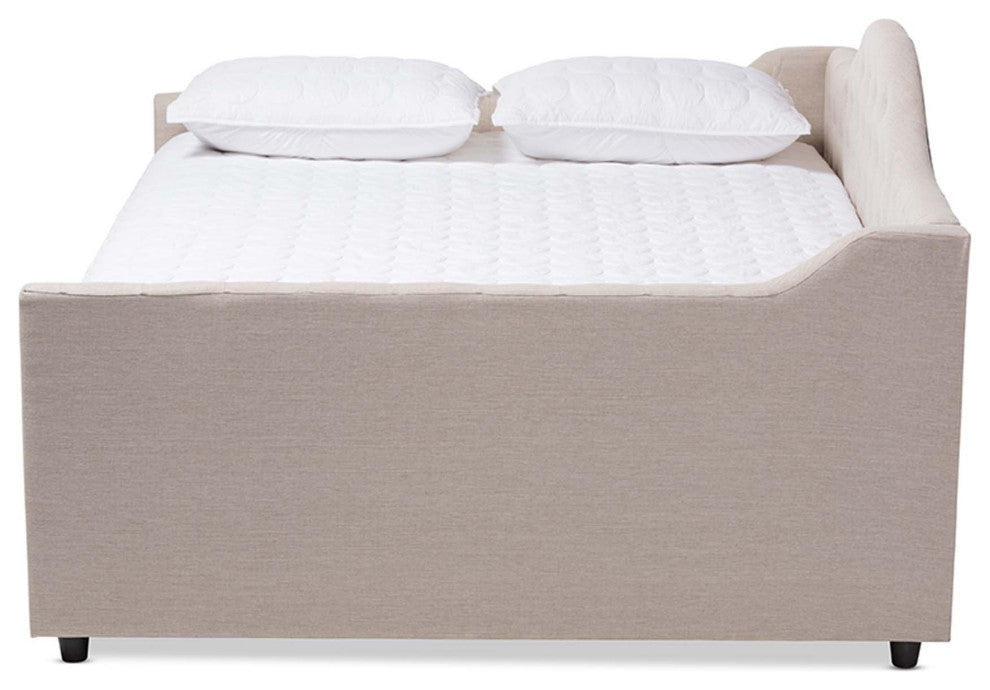 Mira Fabric Upholstered Daybed, Light Beige, Queen