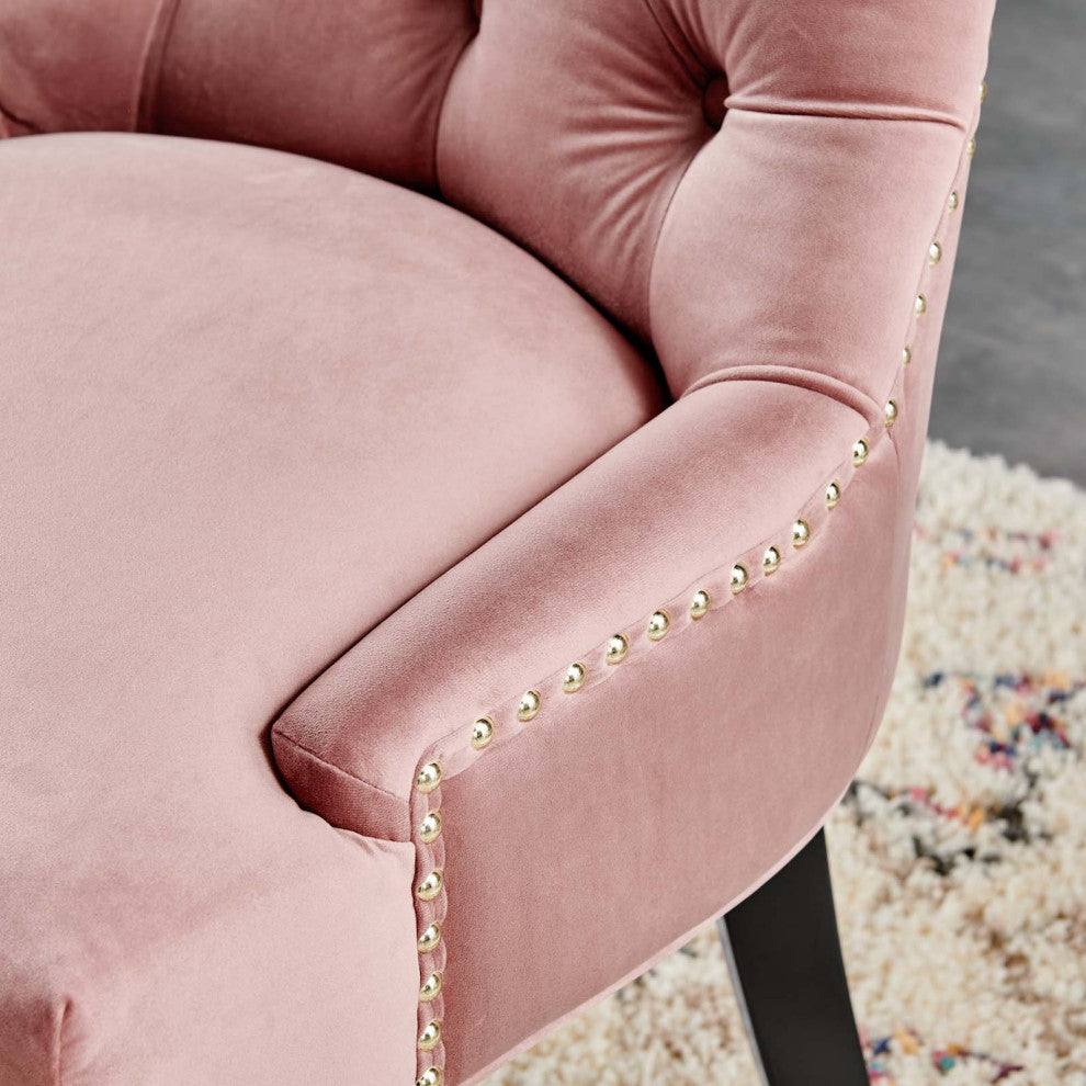 Tufted Side Dining Chair, Set of 2, Velvet, Wood, Pink, Cafe Bistro Restaurant
