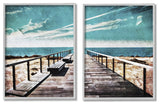 Tranquil Pier Dock Beach Clear Blue Sky Illustration, 2pc, each 16 x 20