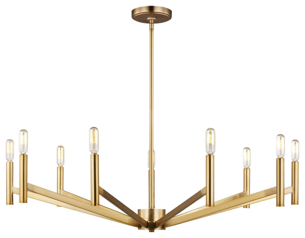 Vector Nine Light Chandelier, Satin Brass