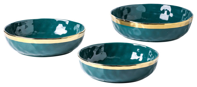 3-Piece Stone Lain Florian Porcelain Serving Bowl Set, Green