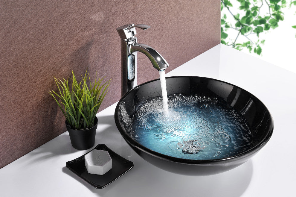 ANZZI Tara Series Tempered Glass Bathroom Vessel Sink