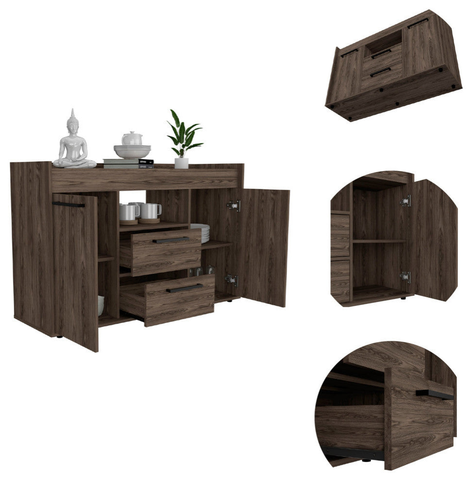 Ilumina Sideboard with 2 Cabinets, 2 Drawers, and 1 Open Shelf, Dark Walnut