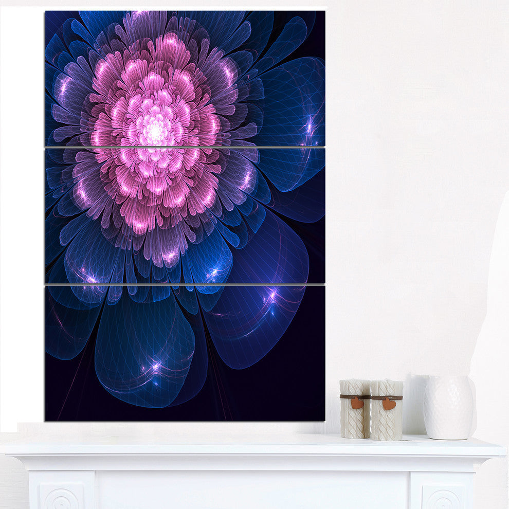 "Fractal Flower Pink and Blue" Digital Metal Wall Art, 3 Panels, 28"x36"