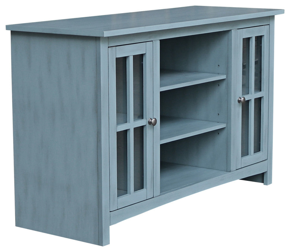 Entertainment / TV Stand - With 2 Doors - 48", Ocean Blue - Antique Rubbed