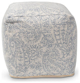 Geneva Ivory and Blue Handwoven Paisley Pouf Ottoman