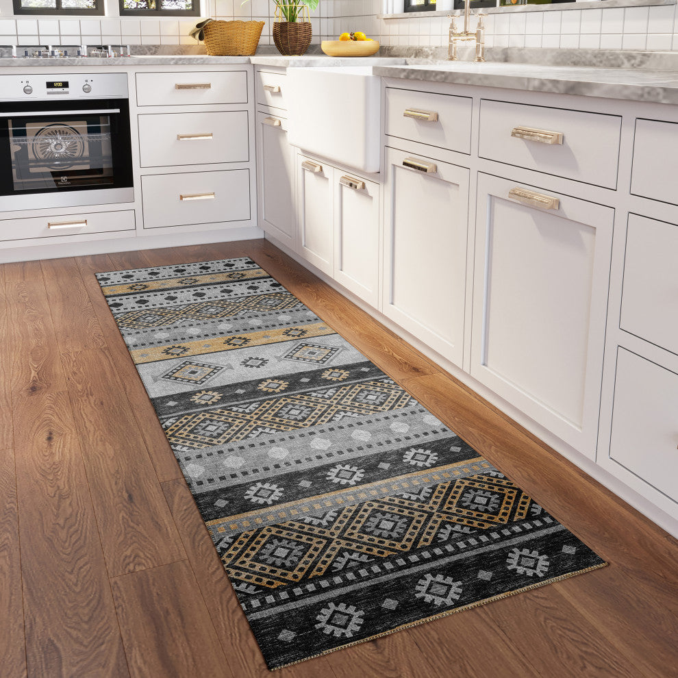 Indoor/Outdoor Sedona SN12 Midnight Machine Washable 2'3" x 7'6" Runner Rug
