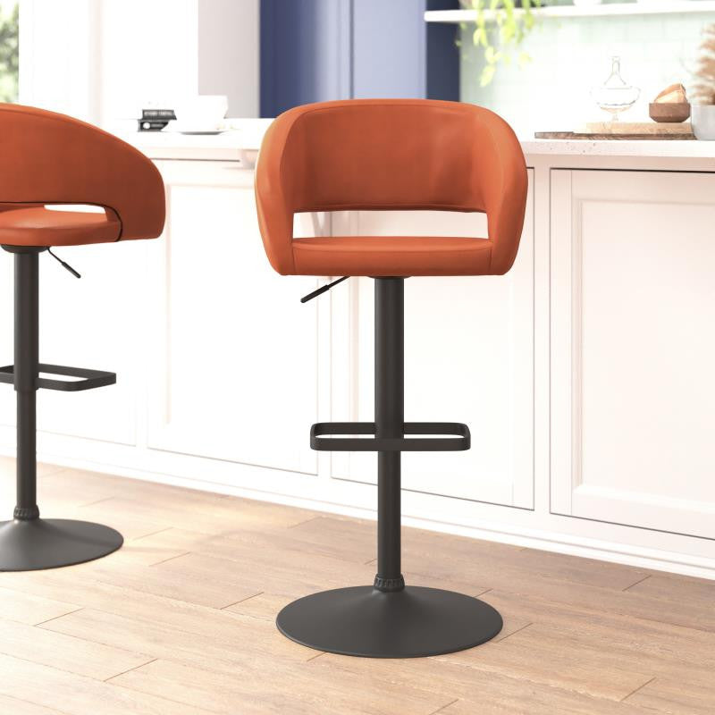 Erik Contemporary Vinyl Adjustable Height Barstool with Rounded Mid-Back, Cognac
