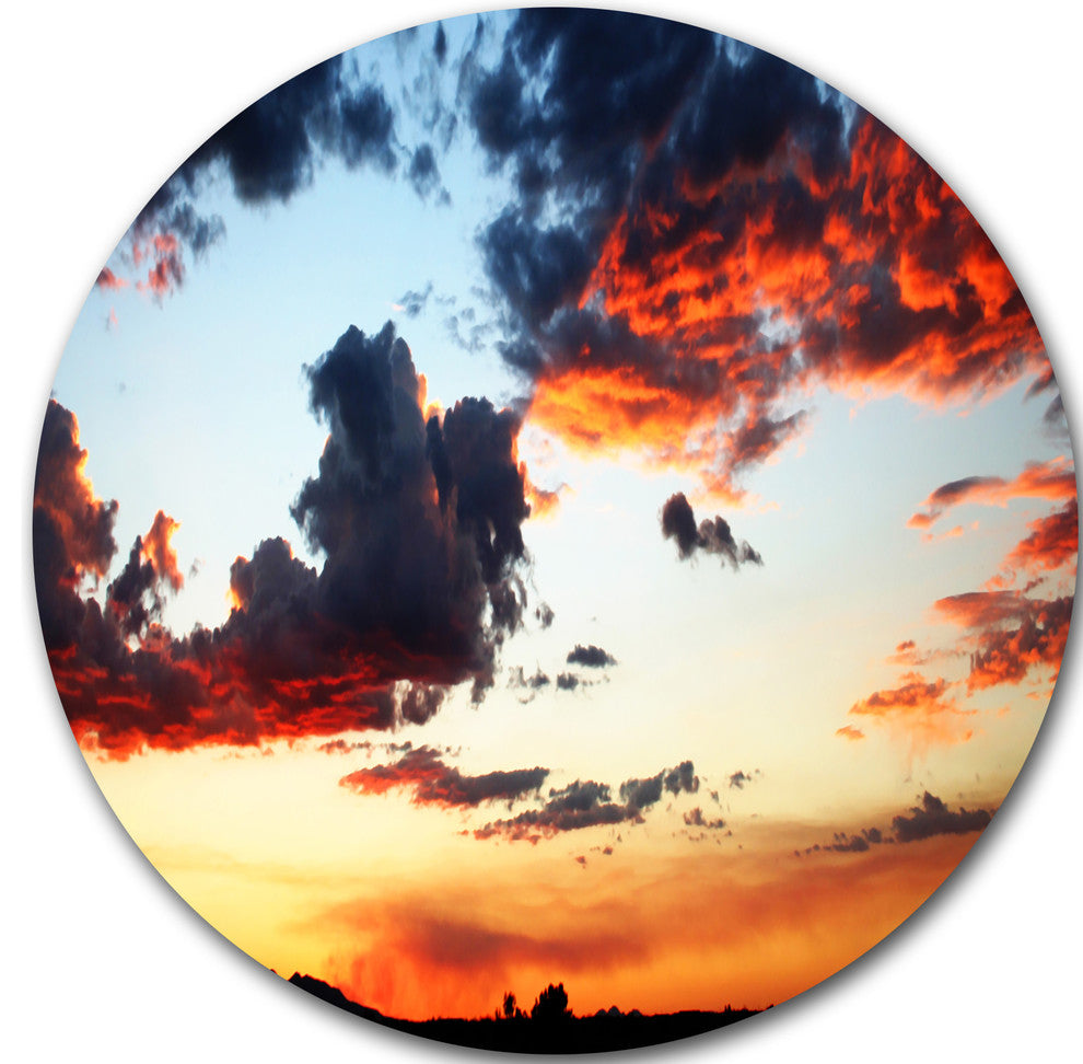 Blazing Sky With Clouds Panorama, Seascape Disc Metal Wall Art, 11"